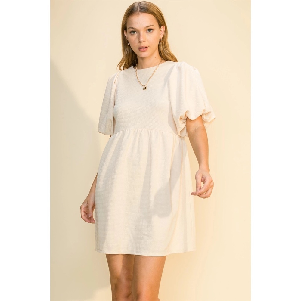 DRESS TO IMPRESS PUFF SLEEVE MINI DRESS (Cream) NEW